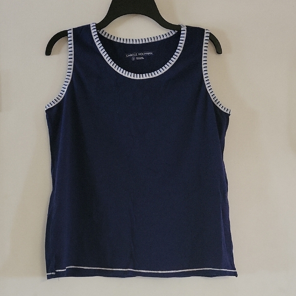 NWOT Carole Hochman Blue and White Fitted Tank Top - Picture 1 of 2